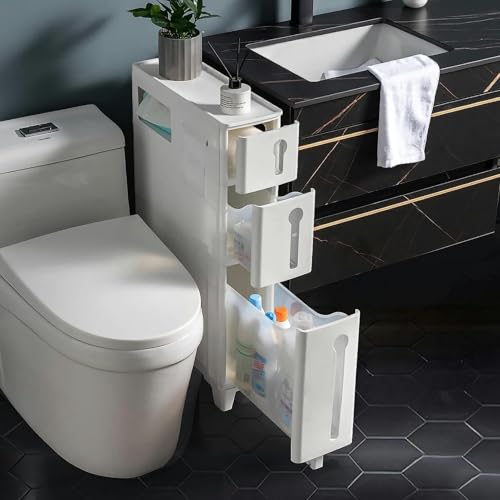 Armario de almacenamiento delgado con ruedas, organizador de pie impermeable para dormitorio o sala de estar, diseño que ahorra espacio con cajones extraíbles