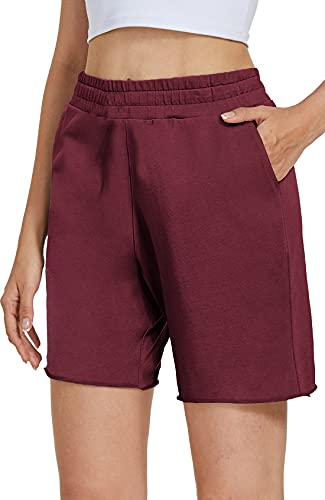 Waitfairy 6.7   Women s Casual Summer Bermuda Shorts High Waisted Stretchy Long Sweat Shorts with Pockets Red M