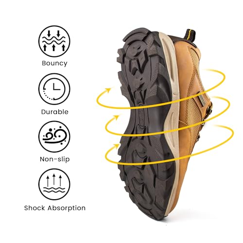 Image of CC-Los Men's Waterproof Hiking Shoes Slip Resistant Work Shoes Durable Rubber Sole Outdoor Trekking Daily Work Brown Size 7-13.5