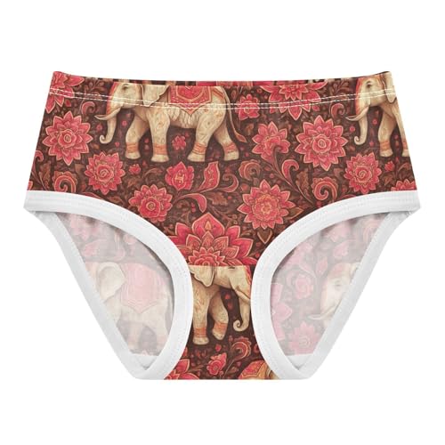 Joisal Cotton Girls Underwear Toddler White Elephant Ornate Florals Panties for Girl Artistic Kids Undies Briefs 2t