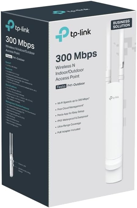 TP-Link Festa F41-Outdoor Access Point N300, gestión Gratuita en la Nube, Soporte para PoE pasivo, IP65 Resistente a la Intemperie para entornos Exteriores, Cobertura de Gran Alcance 11