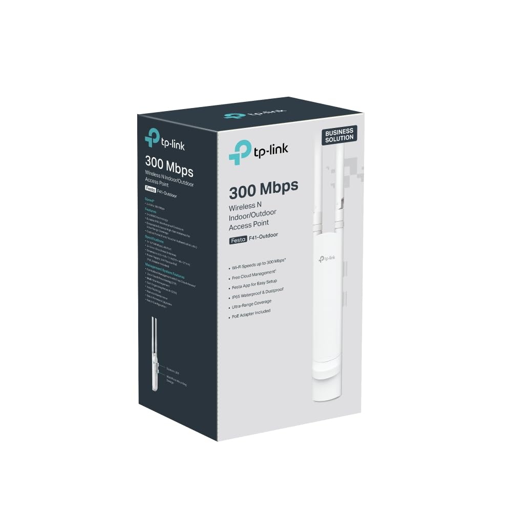 TP-Link Festa F41-Outdoor Access Point N300, gestión Gratuita en la Nube, Soporte para PoE pasivo, IP65 Resistente a la Intemperie para entornos Exteriores, Cobertura de Gran Alcance
