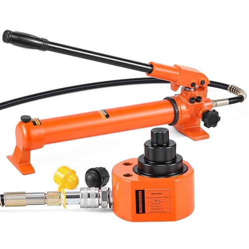 Image of Bonvoisin 30T Hydraulic Cylinder Jack Porta Power Ram 2.13 inch Stroke Mini Multi-Section Lifting Cylinders with Hydraulic Hand Pump for Machinery Shipbuilding