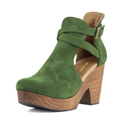 Women Platform Clogs Cutout Ankle Boots Sandals Size 11 Green Suede