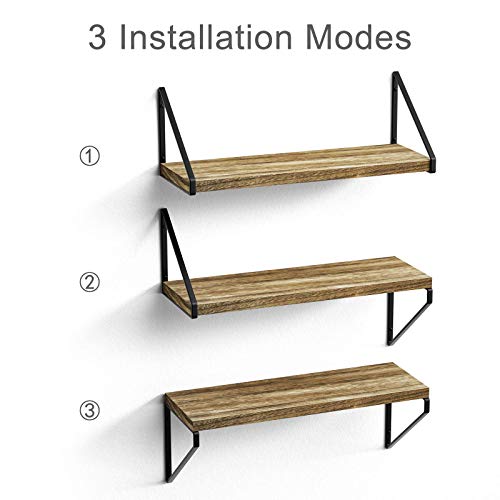 Love-Kankei Floating Shelves,Rustic Shelves Wall Mounted Set Of 3, Wall Storage Shelves For Living Room, Bedroom, Kitchen Carbonized Black #TOP7