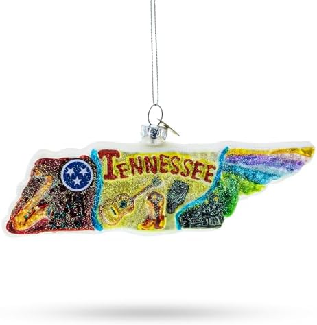 Miniatura 5 de Adorno navideño de vidrio soplado con símbolos del estado de Tennessee