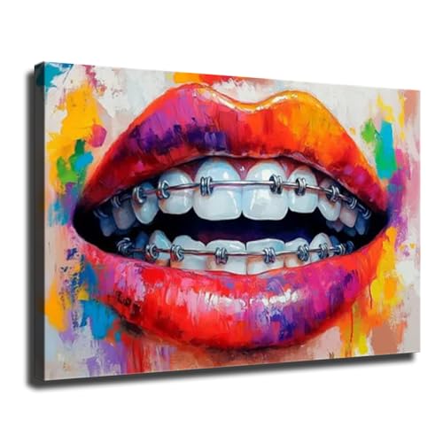 Teeth Braces canvas wall art Dental Office Decor Orthodontist Canvas Wall Art Painting Picture Wall Decor Poster Print Artwork for Living Room Bedroom Office Studio Home Decoration (12×18inch Unframed)