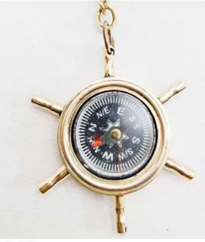 Llavero brújula estilo timón nautico vintage en latón, mini brújula funcional para viaje, senderismo, camping y navegación al aire libre miniatura 2