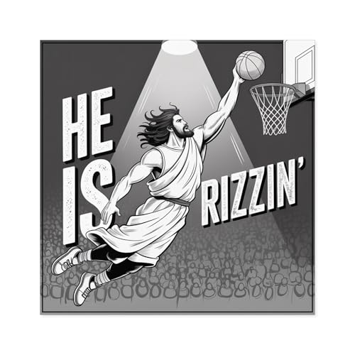 Basketball Square Stickers, Fun Sports Gift for Athletes, Motivational Decor, He is Rizzin' Design, Indoor/Outdoor Use