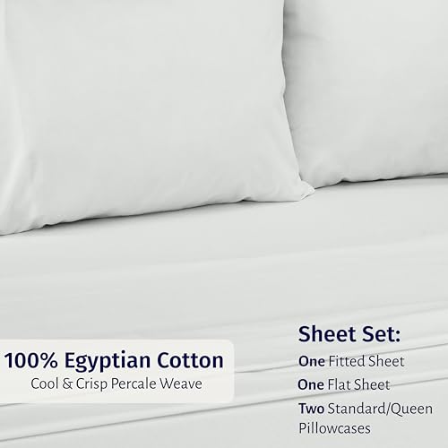 Image of California Design Den Egyptian Percale Sheet Set Full Size - Certified 100% Egyptian Cotton, Lightweight Percale Cotton Sheets Full Size with Deep Pockets, Crisp & Durable Luxury Bedding Set - Silver