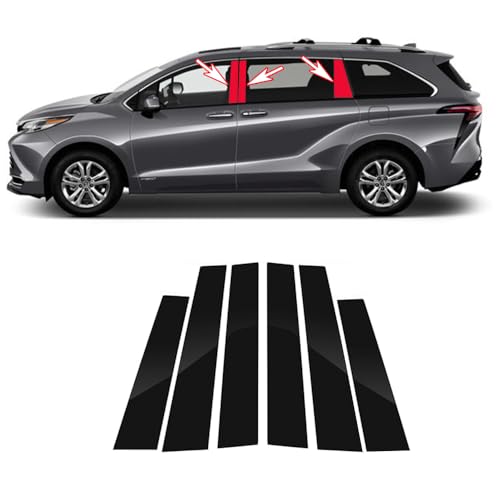 6pcs Black Car Window Center Pillar Stickers for Toyota Sienna(2022-2024) Window Moldings Trim Protect The Center Pillar Prevent Scratches Car Tuning Accessories