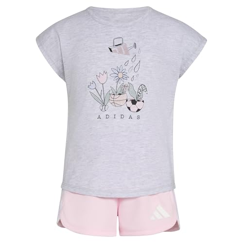 Image of adidas Girls' Graphic Heather Tee Shirt and Mesh Short Set