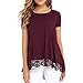 Produktbild SEXOX Damen Tunika Tops Enfarbig mit Spitze Asymmetrie Rundhals Kurzarm Bluse Oberteil T-Shirts Frauen Shirts Baumwolle Elegant Große Größe Lose Casual Sommer Streetwear Blusehemd Pullover