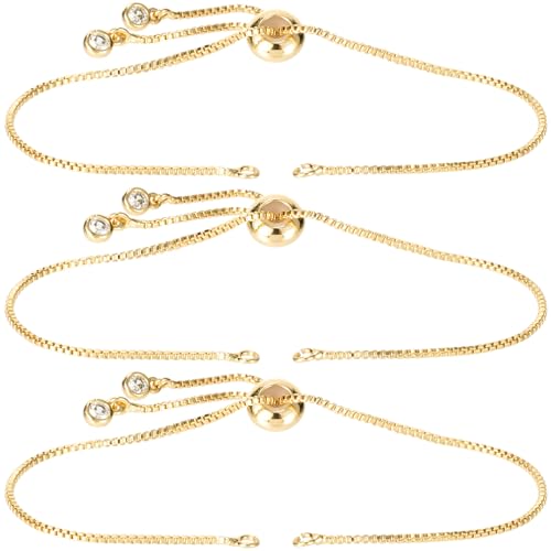 Joez Wonderful 3pcs Adjustable Slider Bracelet for Jewelry Making, 18K Gold Plated Charm Bracelet Extender Chains with Rhinestones Ends for Women DIY Bracelet Jewelry Craft Supplies