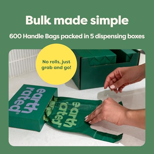 Earth Rated Hundekotbeutel mit Griffen, Vorteilspack, leicht zu binden und garantiert auslaufsicher, Lavendel, 600 Griffbeutel