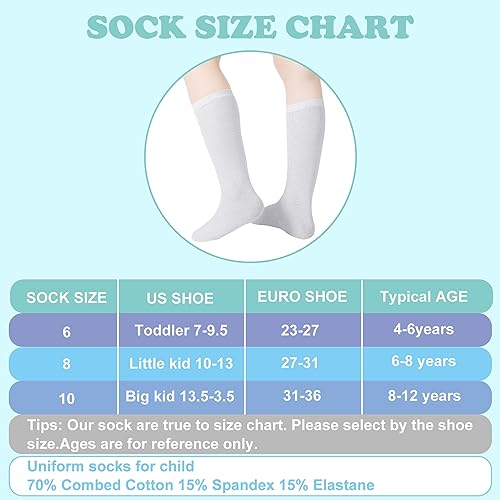 12 Pairs Girls Kids Knee High Socks Long School Uniform White Uniform Dress Soft Crew Socks Baby Toddler Black2