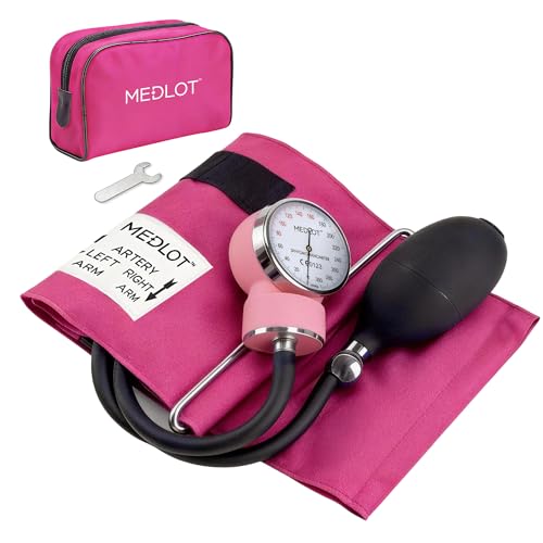 LotFancy Manual Blood Pressure Cuff Adult with D-Ring Professional BP Cuff 10-16 Standard Adult Size Sphygmomanometer with Carrying Case for Home Medical Nursing Student Doctor Nurse Pink