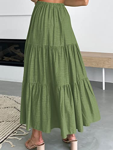 Image of ANRABESS Women's Summer Boho Flowy Swing Tiered A-Line Maxi Skirt 2026 Fashion Trendy Elastic Waist Pleated Long Beach Dress