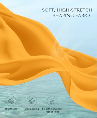 SHAPELLX Womens Swimsuits Tummy Control Bathing Suit Slimming One Piece U-Ring Shapewear Shaping Swimwear Yellow X-Large