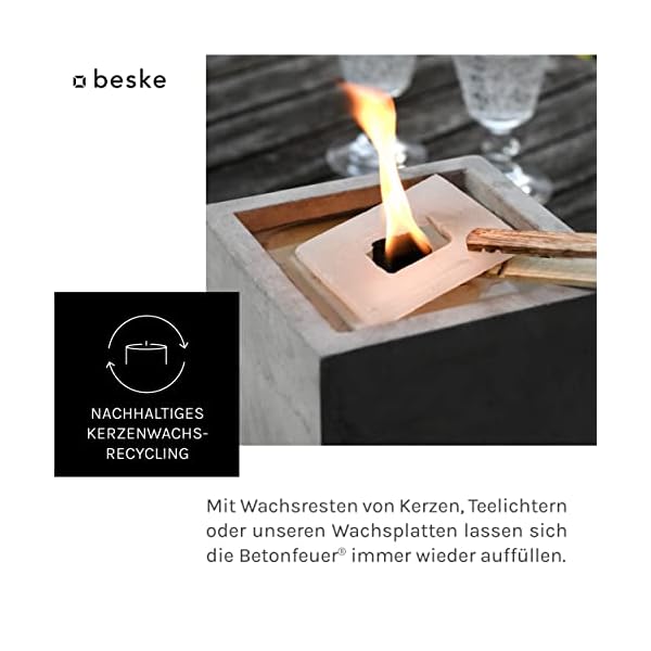 Betonfeuer® - Das Original der Beske-Manufaktur | Modell 'Solo' | Ø14cm ‚gerade‘ mit Dauerdocht | Wiederbefüllbare… – Bild 4