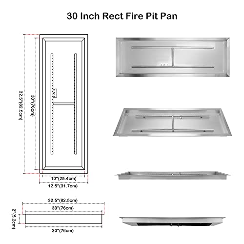 Stanbroil Rect Drop-In Fire Pit Pan W/H-Burner Installed, 304 Series Ss, 30 By 10-Inch, 125,000 Btu Max #TOP1