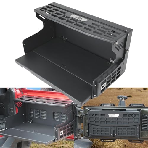 Broaddict 2-in-1 Tailgate Table and Foldable Molle Panel Fit for Jeep Wrangler JK JKU JL JLU 2007-2025 2/4 Door, Multi-Function Truck Storage and Camping Workstation