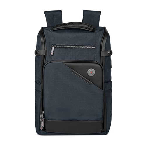 Image of SWISS MILITARY Aspen Laptop Backpack 15.6 Inch with USB Charging Port, Quick Access Pockets, iPad Compartment, Mesh Bottle Holders, 16L Compact Travel Office College Bag for Men Women