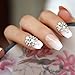 SIUSIO 24 Pcs French Nails Full Cover 3D Diamond Fake Nail Natural False Acrylic Nails Art Tips Sets for Daily Use