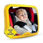 Royal Rascals Baby Car Mirror for Back Seat - Shatterproof Car Rear View Mirror w/360° Rotation, Adjustable Straps & Strong Mount, Essentials for Newborn Safety + Baby on Board Sign, Safety Yellow
