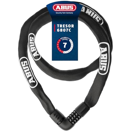 ABUS Chaîne antivol Tresor 6807C - Cadenas à combinaison, chaîne en acier de 7 mm d'épaisseur, code à 4 chiffres - Antivol pour vélo avec niveau de sécurité 7 - Longueur 140 cm, noir
