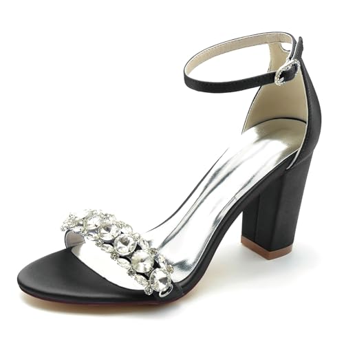 Chaussures de mariée en satin noir à strass chic