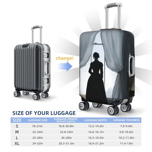 Black Dress Woman Standing By The Window Elastic Travel Luggage Covers Dustproof Scratch-Resistant Suitcase Protector Fit 22-24 Inch4