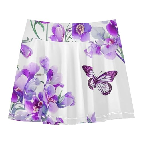 Athletic Shorts Girls Skorts Tennis Skirts for Kids Rainbow Butterfly Watercolor Purple Flowers Butterflies 3t2