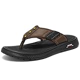Mens Flip Flops Sandals Slippers Casual Leather Toe Ring Style Sandals for Mens Home (Coffee, Adult, Men, 8, Numeric, US Footwear Size System, Medium)