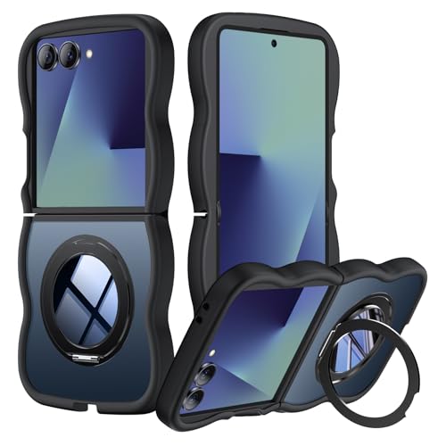 Galaxy Z Flip7 �p �P�[�X �����O�t�� 360°��]�X�^���h �ϏՌ� �ČRMIL�K�i ������ �g�` ���C�����X�[�d�Ή� �w��h�~ ���΂ݖh�~ ����~�� �M�����N�V�[ Galaxy Z Flip7 �p �J�o�[ (�u���b�N)N522-zflip7