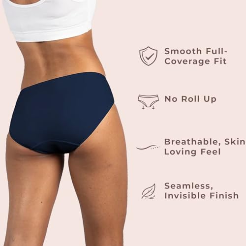 Image of Lavos Bamboo Cotton Panties for Women, Comfortable Soft Mid-Waist Hipster Panty with Thin Inner Elastic, Anti-Bacterial Odour Free Underwear for Womens, Seamless No Visible Briefs for Ladies