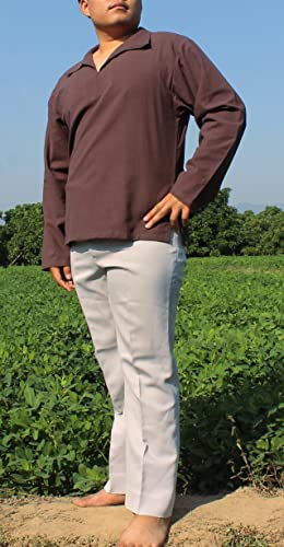 RaanPahMuang V-Neck Beach Shirt for Men 100% Cotton Harem Long Sleeve Big Collar3