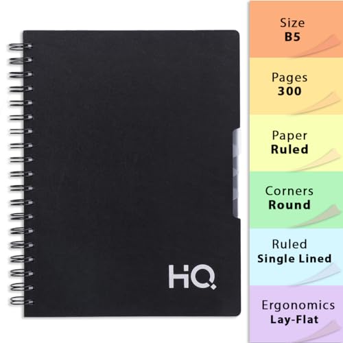 Image of Navneet HQ | Five Subject Spiral Wiro Bound Notebook | 17 cm X 25 cm | 300 Pages | Black