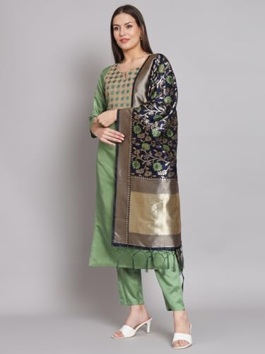 Image of VredeVogel Women's Cotton Silk Blend Kurta Pant Set with Banarasi Silk Dupatta