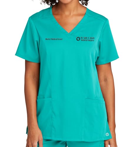 TEEAMORE Custom Embroidered Women's Medical Scrub Set Add Your Text Medical Premiere Flex V-Neck Top & Bottom