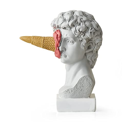 Fjs Modern Greek Statue Of David, 5.9" H Funny Bust Resin Figurine For Living Room Coffee Table Decor, Head Sculpture With Ice Cream Crafts For Roman Aesthetic Bookshelf Office Decor #TOP23
