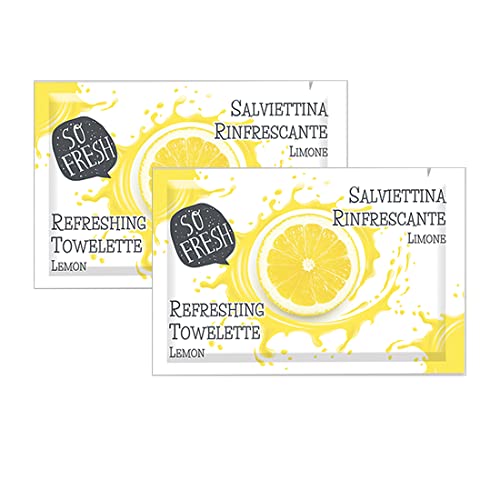 MAQA 50pcs Toallitas higienizantes desechables 12,5x19 cm, Toallitas húmedas refrescantes Limón envueltas individualmente