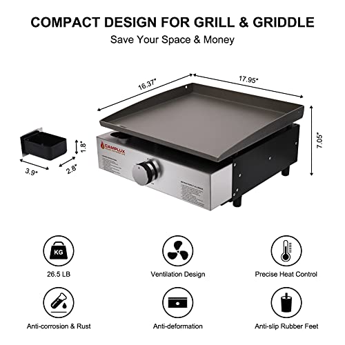 Camplux Propane Gas Griddle Grill, 15,000 Btu Griddle Grill Combo, Portable Camping Griddle Station 17 Inches With 20 Lb And Rv Regulator For Camping, Rv Picnic And Tailgating #TOP7