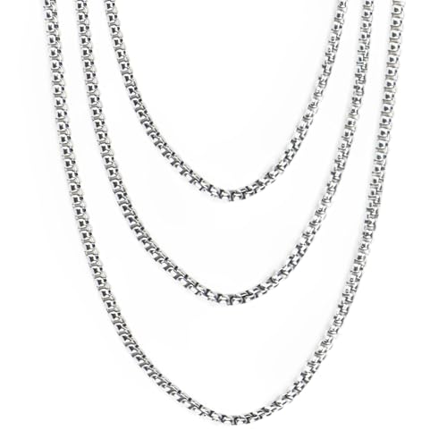 Anevios 3 peças correntes de aço inoxidável para homem e mulher com caixa colar de prata largura 3 mm 60/70/80 cm comprimento corrente cubana Hip Hop Punk personalizada multiusos para decoração