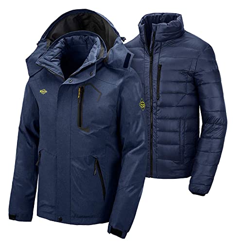 Wantdo Men's 3 in 1 Down Jacket Raincoat Warm Ski Jacket Ultra Light Weight Winter Coat Navy XL