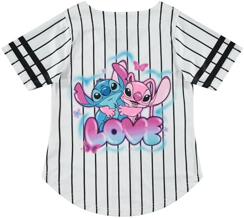 Disney Girls' Disney's Girls Lilo & Stitch & Angel Love Baseball Jersey Mesh Button Down Shirt image 4