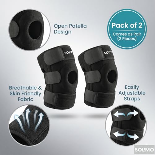 Image of Amazon Brand - Solimo Open Patella Support for Arthritis, Ligament Strain, Joint Comfort & Everyday Stability | Adjustable Compression Knee Wear for Men & Women Universal