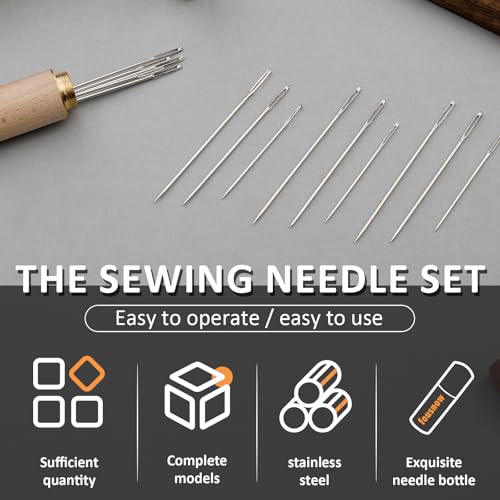 image for FOUSNOW 18 PCS Steel Sewing Needles, 3 Different Sizes Embroidery Larg
