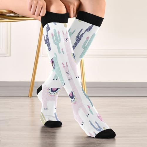 Image of Nander Funny Llama Cactus Compression Socks Women Men for (20-30mmHg) Athletic Sports,Running,Travel Knee High Stockings