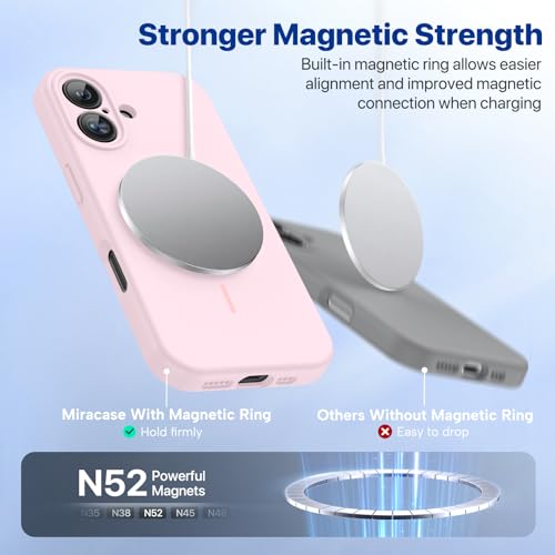 Image of Miracase Magnetic for iPhone 16 Plus Case, [Soft Anti-Scratch Microfiber Lining], Compatible with MagSafe, Liquid Silicone Shockproof Drop Protection Phone Case for 16 Plus,Sand Pink